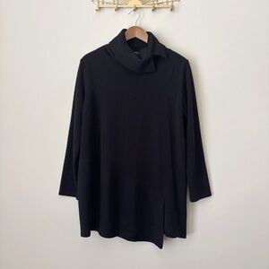 Clara Sunwoo Black Ribbed Cowl Neck Tunic Top Large